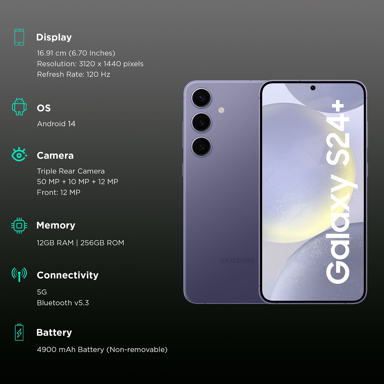 Buy SAMSUNG Galaxy S24 Plus 5G (12GB RAM, 256GB, Cobalt Violet) Online